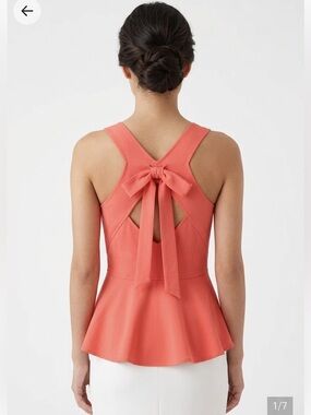Mine Peplum Sleeveless Top Oversized Bow on Back Small Coral Wedding/Prom Guest